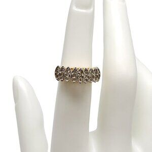 Vintage CCI Designer Gold Tone Clear Rhinestone Multi-Level Pyramid Ring Size 5